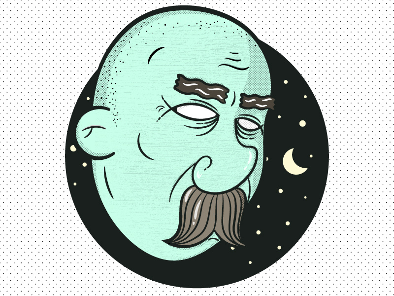 Night & Wisdom old man cool vector simple illustration fun flat vintage mustache stars night