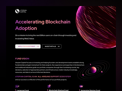 UC Landing Page black blo blockchain capital colorfull cosmos cryptocurrency funds homepage landingpage modern pink purple sphere ui uidesign