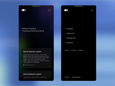 Personal website — Mobile UI ahmed design minimal ui website