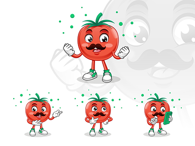 Mr. Tomato Mascot cartoon character design face feet fruits hands illustration mascot moustache smartphone tomato vector vegetables