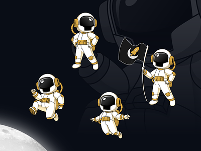 Astronaut Mascot aerospace astronaut cartoon character design flag floating helmet illustration logo mascot moon outer space vector