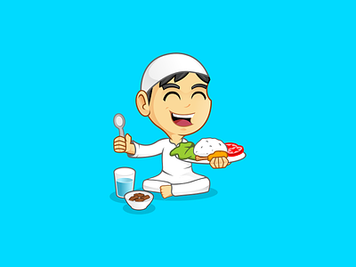 Pious Muslim Kid Cartoon Character cartoon character child eating happy kid mascot muslim ramadan