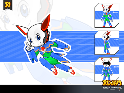 Robot Rabbit Cartoon Character animal cartoon character design fast hero mascot rabbit robot super superhero