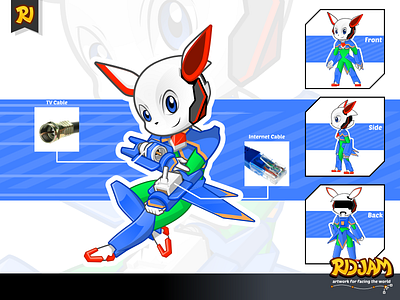 Robot Rabbit Cartoon Character Pose 2 animal cartoon character design fast hero mascot rabbit robot super superhero