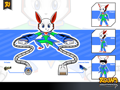 Robot Rabbit Cartoon Character Pose 3 animal cartoon character design fast hero mascot rabbit robot super superhero