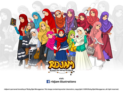 Muslim Woman Fashion Cartoon Characters arab arabian arabic cartoon character hijab islam muslim scarf vector veil woman