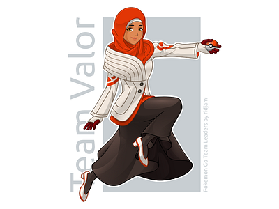 Pokemon Go Leader Of Team Valor In Hijab Version arabian character design fanart hijab leaders mascot muslim pokemon pokemongo scarf woman