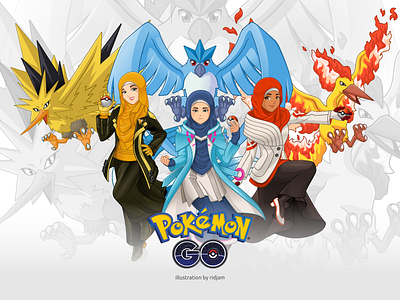 Pokemon Go Team Leaders In Hijab Version arabian character design fanart headscarf hijab leaders mascot muslim pokemon pokemongo woman