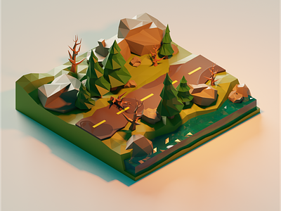 A Very Green Forest Road 3d forest green illustration isometric low poly