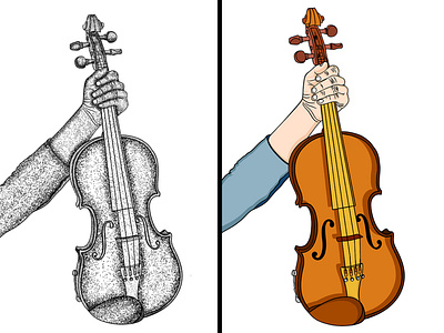 Hand Drawn Violin Stippling Art. Hand Drawn Violin Illustration.