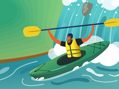 Whitewater Kayaking extreme sports illustration kayaking