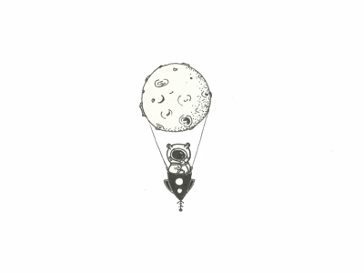 Hot Air Moon black and white design hot air balloon illustration ink inkwork liner moon planet space spaceman tattoo design