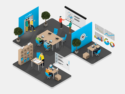 Office design illustration infograhic isometric isometric art