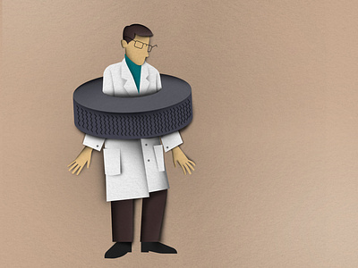 Scientist and tire illustration infograhic paper art vector