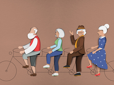 Pensioners on tandem illustration infograhic paper art vector