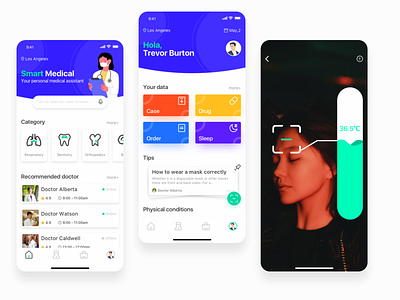 Smart Medical Assistant UI design app blue design doctor intelligent mobile mobile app mobile design mobile ui thermometer ui ux white