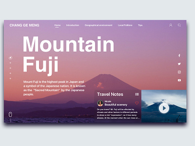 Mountain Fuji clean design flat landscape mountain natural purple social type typography ui ux web website