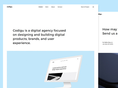 Codigu. Digital Web Design Agency. black clean flat landing minimal typography white