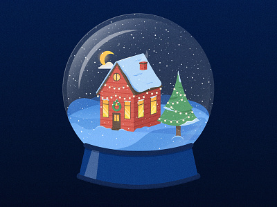 Snow Globe christmas house mistletoe moon night snow snowflake tree winter