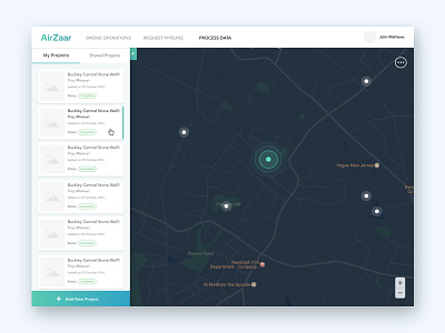Airzaar my project application dashboard data visualisation drone drone operation landing map ui ux web app website
