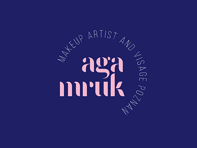 Aga Mruk - logo for makeup artist artist darkblue logo makeup pink typo