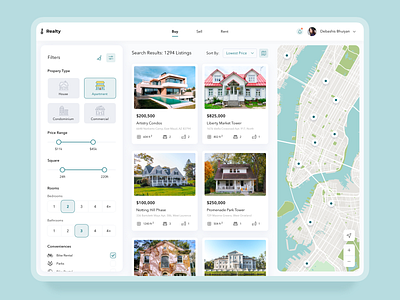 The Real Estate Website dashboard filters flat house icon map real estate rent