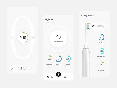 Teeth brush mobile app dashboard icons mobile progress stats tooth toothbrush tracking