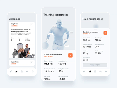 Body tracking app app clean coach exercises fitness gym light picker sport trainings ui ux