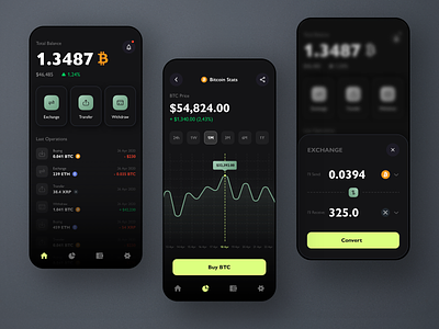 Cryptocurrency application app coin crypto currency dark exchange interface ui