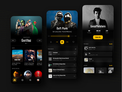 Music player app design albom app audio cover dark interface music player playlist profile songer sound spotify timeline ui