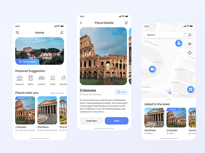 Travel App Design app clean icons interface ios light map minimalistic mobile navigation places travel ui ux