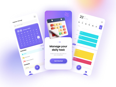 Calendar App app calendar clean colourful event icons interface light planner purple schedule task time managment ui
