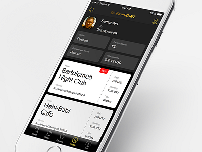 Dreampoint app app blackwhite cafe check clean icons interface sketchapp ui ux