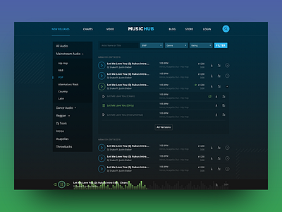 Web interface for a music portal audio dj equalizer interface music player stream ui ux web