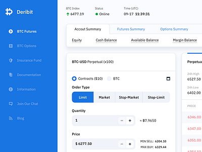 Cripto Trading Platform Concept Design - Deribit