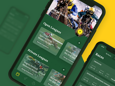 Horses Racing App app bet club green horses interface racing sophisticated ui ux yellow