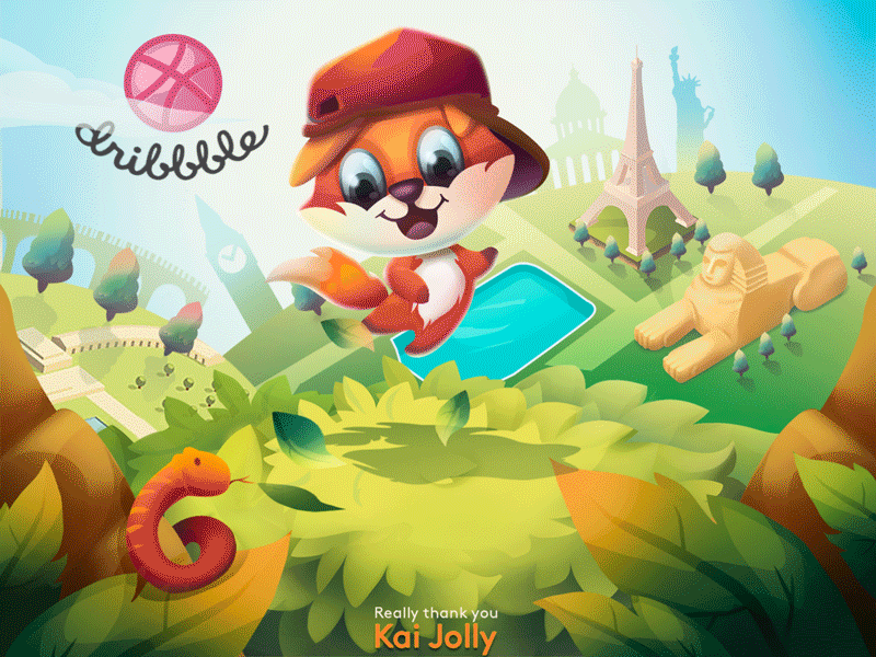 Hello Dribbble animation background character debut forest game illustration