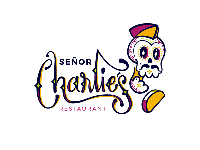 Sr Charlie's Restaurant brand charlie icon lettering logo mexico restaurant skull sr
