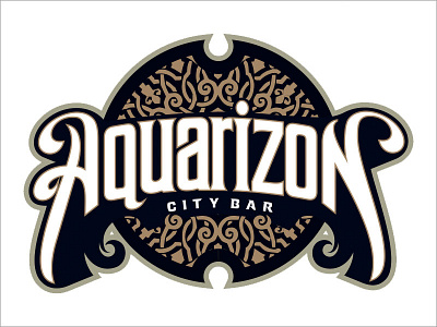 Aquarizon City Bar aqua badge bar cafe ornament pattern tavern vintage