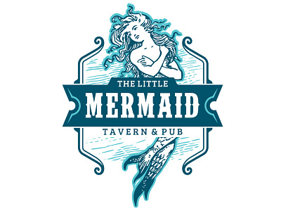 The Little Mermaid badge bar cafe logo mermaid pub retro sea tavern vintage