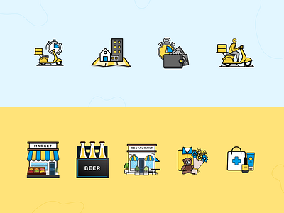 Wisy Delivery Icon Set alcohol blue delivery delivery app design georgia icon icons illustration market restaurant yellow