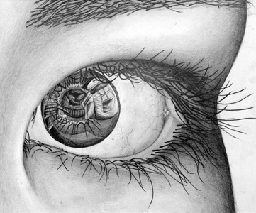 Pencil - House In Eye art black and white drawing eye house pencil reflection
