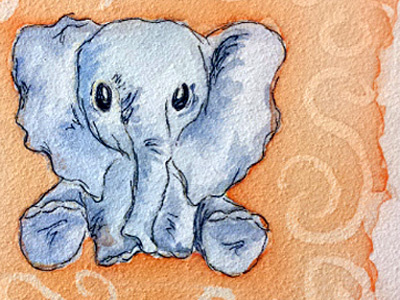 Baby Elephant animal baby shower blue character elephant illustration orange paint watercolor