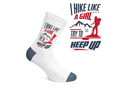 Socks Design adventure clothing girl hiking logo socks vector white