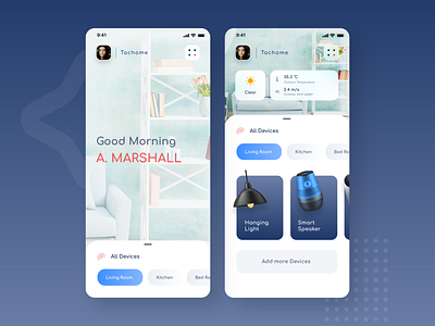 Techome - Smart Home android application branding code design devices home ios iphone light profile room smart smarthome temperature theorem ui ux weather