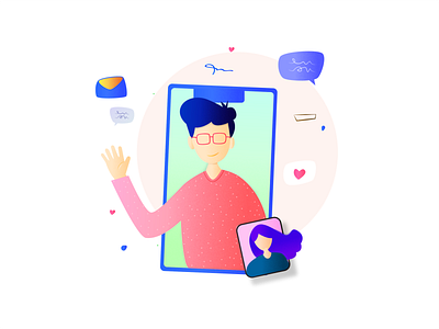 Video Call - Illustration android animation appdesign boy branding call chat code codetheorem illustration illustrator ios iphone person theorem ui ux vector vectorart video