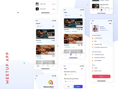 Meetup App android animation app appdesign code codetheorem design filter iphone location logo meeting meetup party theorem ui ux vector wallet