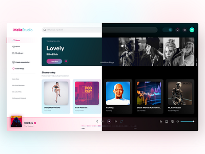 Mello Studio - Music Web Application artists dark mode design homepage landing page music music app music app homepage music player music web playlist songs ui design ux web design