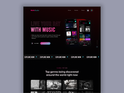 Music Streaming Platform Landing Page darkmode design landing page music music streaming playlist podcast songs spotify ui uidesign ux webdesign