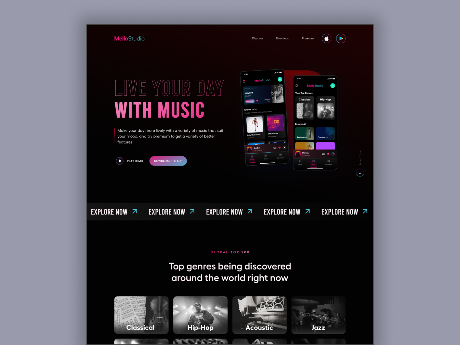 Music Streaming Platform Landing Page by Code Theorem on Dribbble